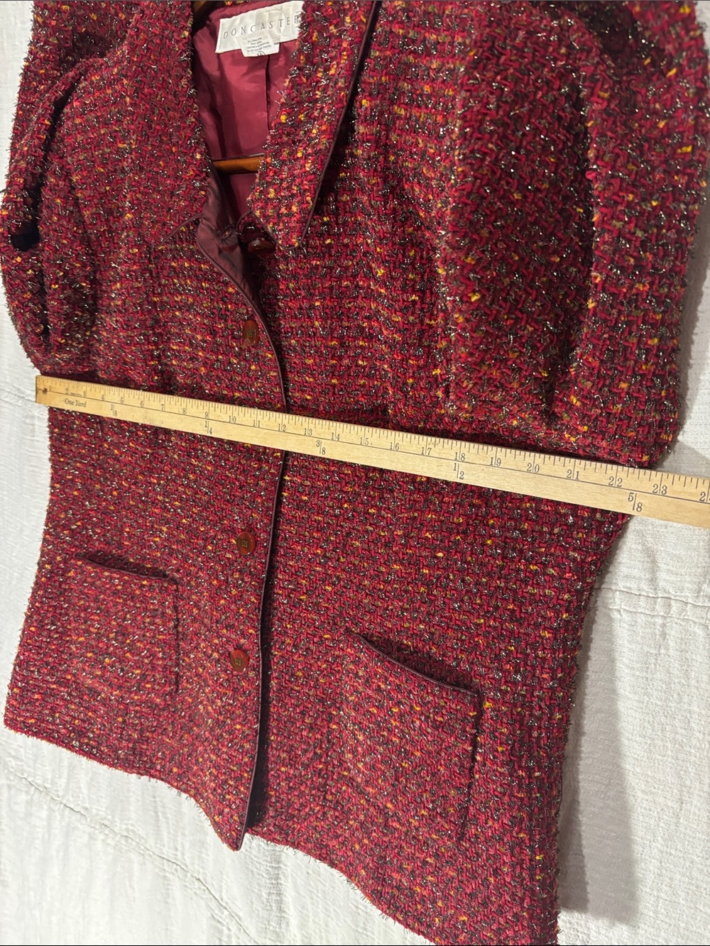 VTG Doncaster Tweed 2-Piece Skirt Suit Set Burgundy Red Metallic Size 18 USA EUC - Picture 6 of 16